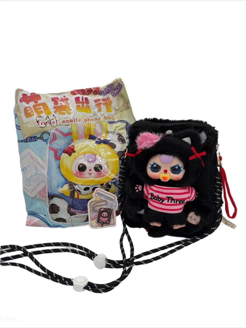 ✏️BABY THREE- Crossbody Phone Bag series *Black Bag w/ Cat* - NEW | RARE